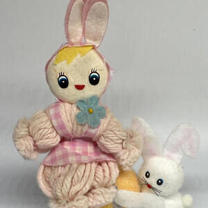 Felt Yarn Bunny Girl Doll Easter Decoration Mid‎ Century Taiwan Vintage